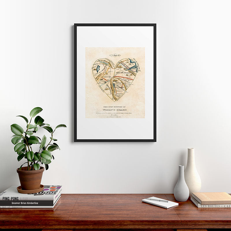 "A Map of the Open Country of a Woman's Heart" by D. W. Kellogg (c. 1833-1842) Framed Art Print