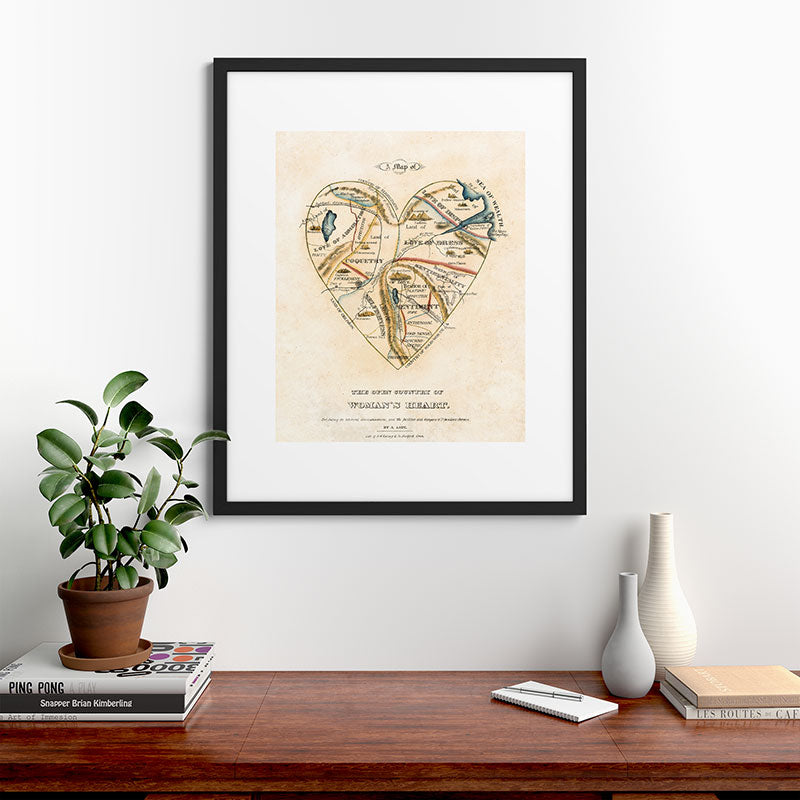 "A Map of the Open Country of a Woman's Heart" by D. W. Kellogg (c. 1833-1842) Framed Art Print