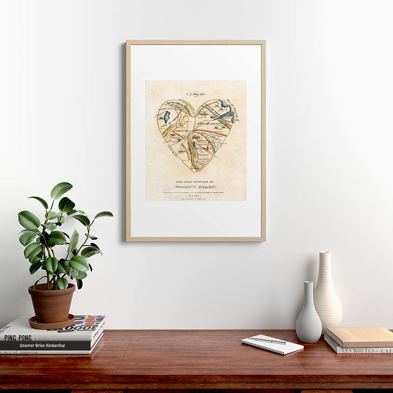 "A Map of the Open Country of a Woman's Heart" by D. W. Kellogg (c. 1833-1842) Framed Art Print