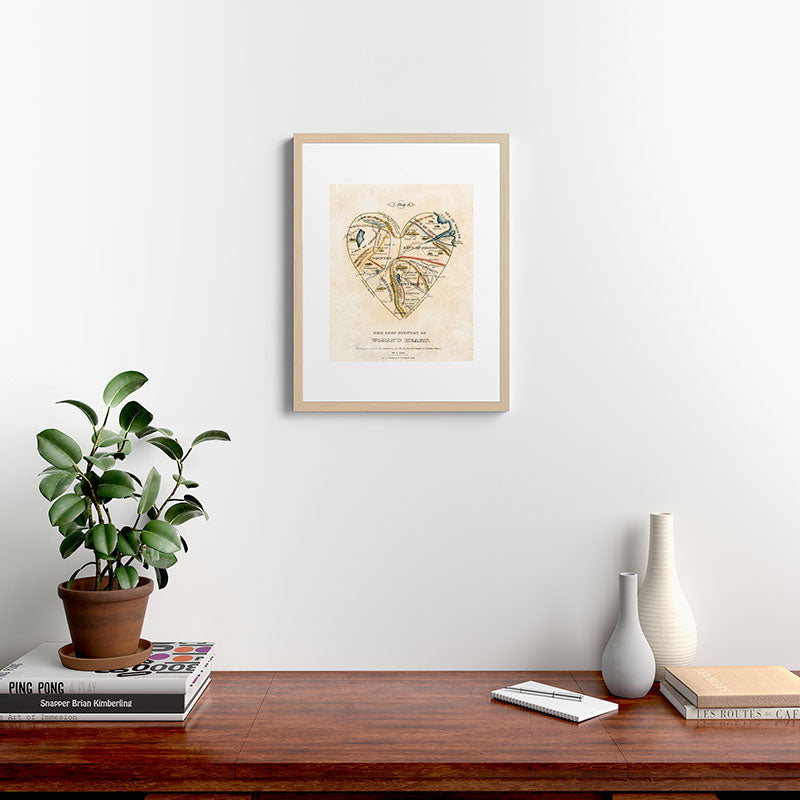 "A Map of the Open Country of a Woman's Heart" by D. W. Kellogg (c. 1833-1842) Framed Art Print