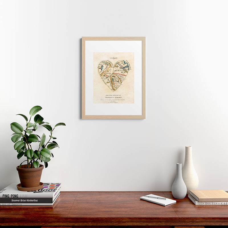 "A Map of the Open Country of a Woman's Heart" by D. W. Kellogg (c. 1833-1842) Framed Art Print