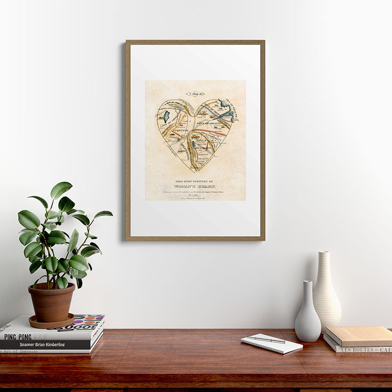 "A Map of the Open Country of a Woman's Heart" by D. W. Kellogg (c. 1833-1842) Framed Art Print