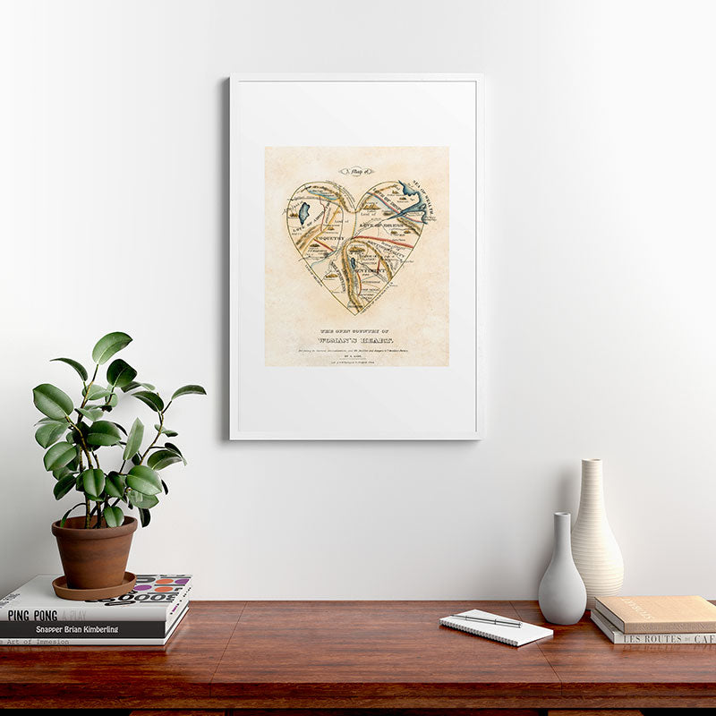 "A Map of the Open Country of a Woman's Heart" by D. W. Kellogg (c. 1833-1842) Framed Art Print