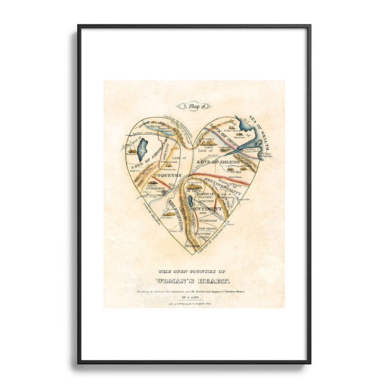 "A Map of the Open Country of a Woman's Heart" by D. W. Kellogg (c. 1833-1842) Framed Art Print