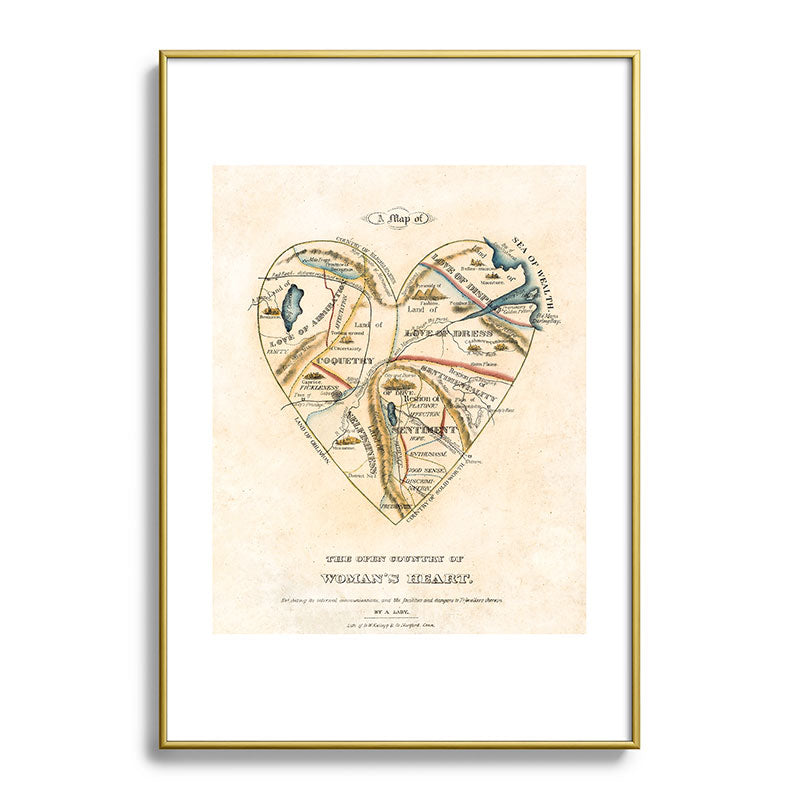 "A Map of the Open Country of a Woman's Heart" by D. W. Kellogg (c. 1833-1842) Framed Art Print