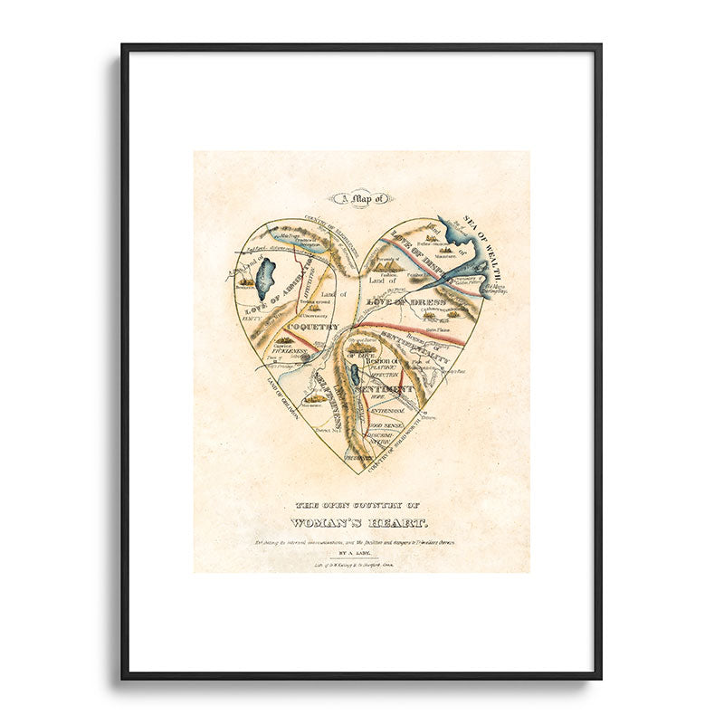 "A Map of the Open Country of a Woman's Heart" by D. W. Kellogg (c. 1833-1842) Framed Art Print