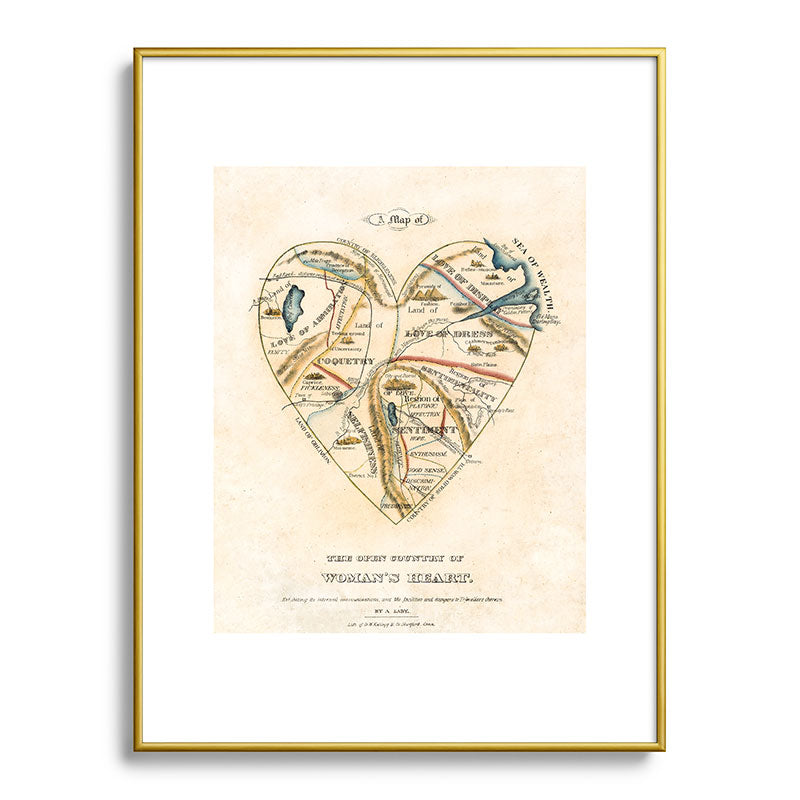 "A Map of the Open Country of a Woman's Heart" by D. W. Kellogg (c. 1833-1842) Framed Art Print