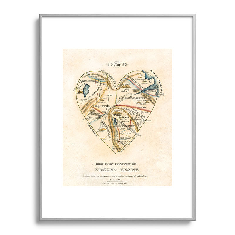 "A Map of the Open Country of a Woman's Heart" by D. W. Kellogg (c. 1833-1842) Framed Art Print