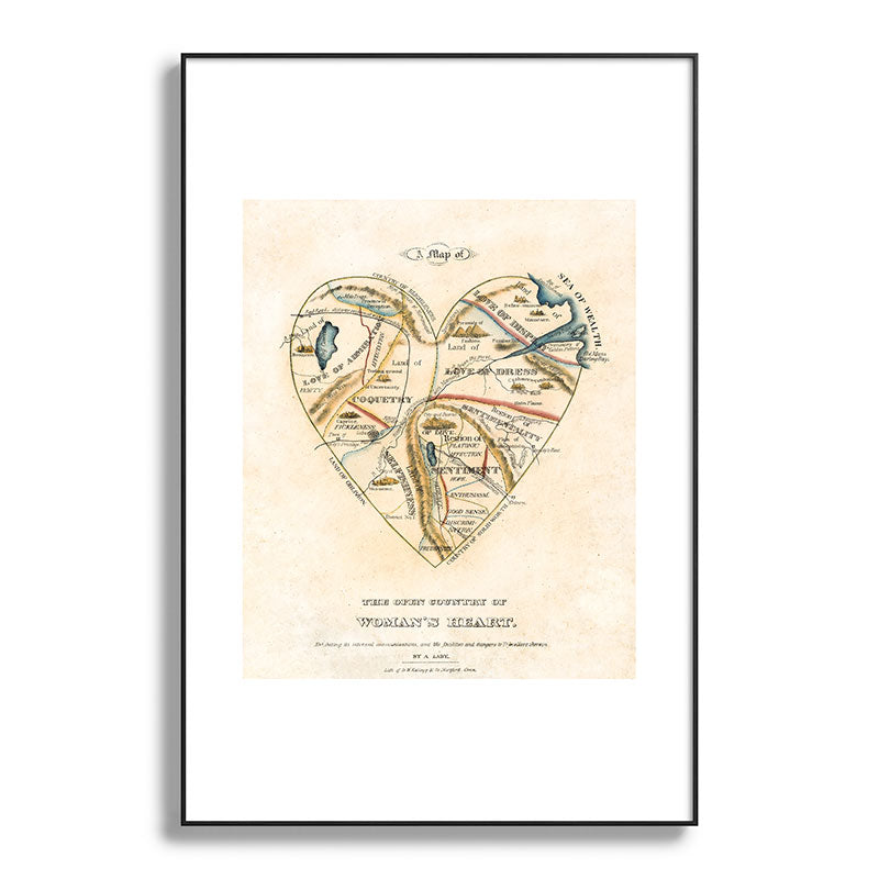 "A Map of the Open Country of a Woman's Heart" by D. W. Kellogg (c. 1833-1842) Framed Art Print