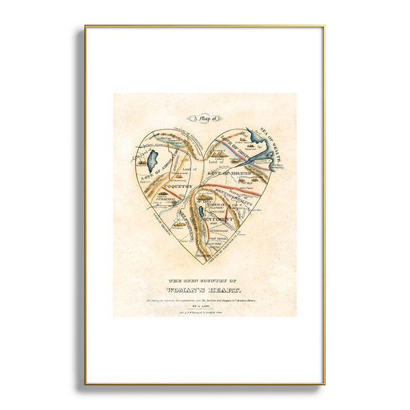 "A Map of the Open Country of a Woman's Heart" by D. W. Kellogg (c. 1833-1842) Framed Art Print