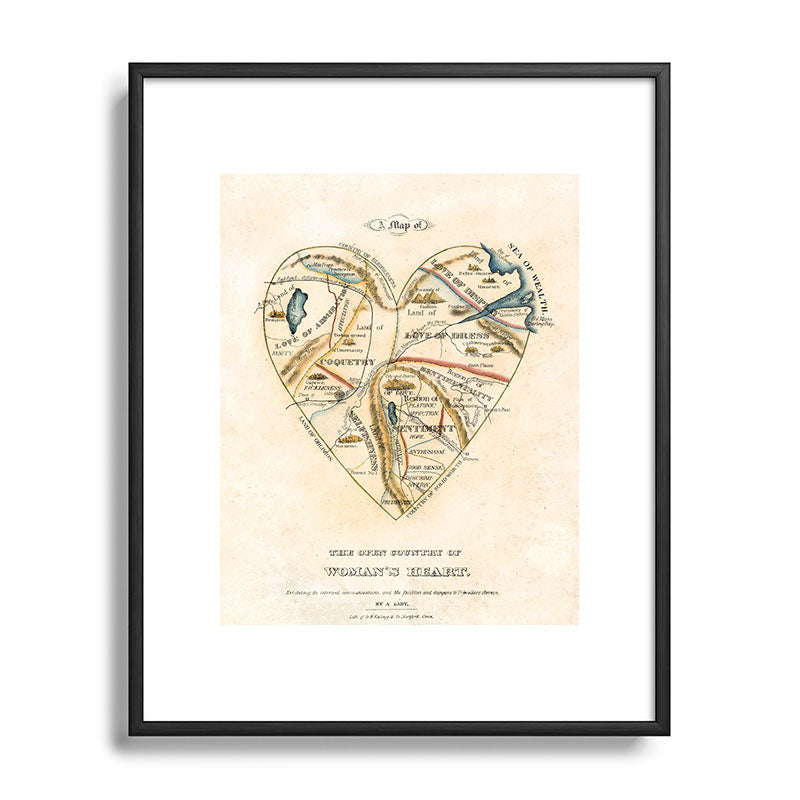 "A Map of the Open Country of a Woman's Heart" by D. W. Kellogg (c. 1833-1842) Framed Art Print