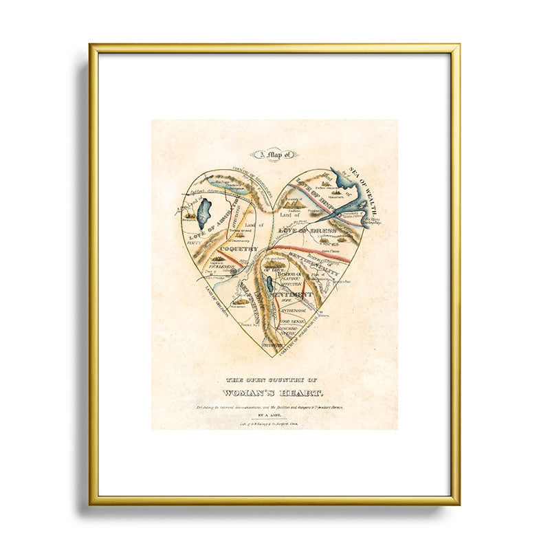 "A Map of the Open Country of a Woman's Heart" by D. W. Kellogg (c. 1833-1842) Framed Art Print