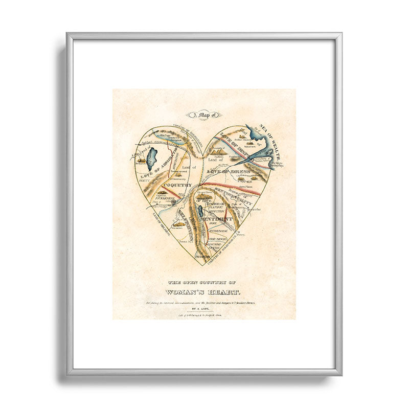 "A Map of the Open Country of a Woman's Heart" by D. W. Kellogg (c. 1833-1842) Framed Art Print