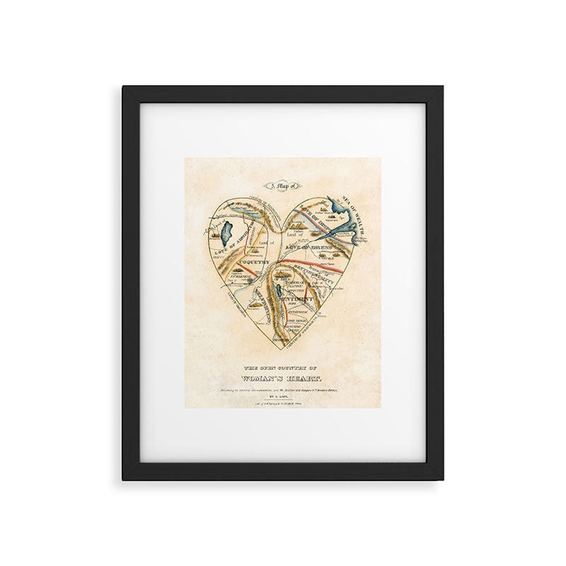 "A Map of the Open Country of a Woman's Heart" by D. W. Kellogg (c. 1833-1842) Framed Art Print