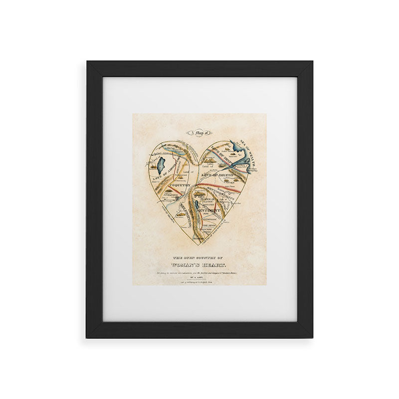 "A Map of the Open Country of a Woman's Heart" by D. W. Kellogg (c. 1833-1842) Framed Art Print