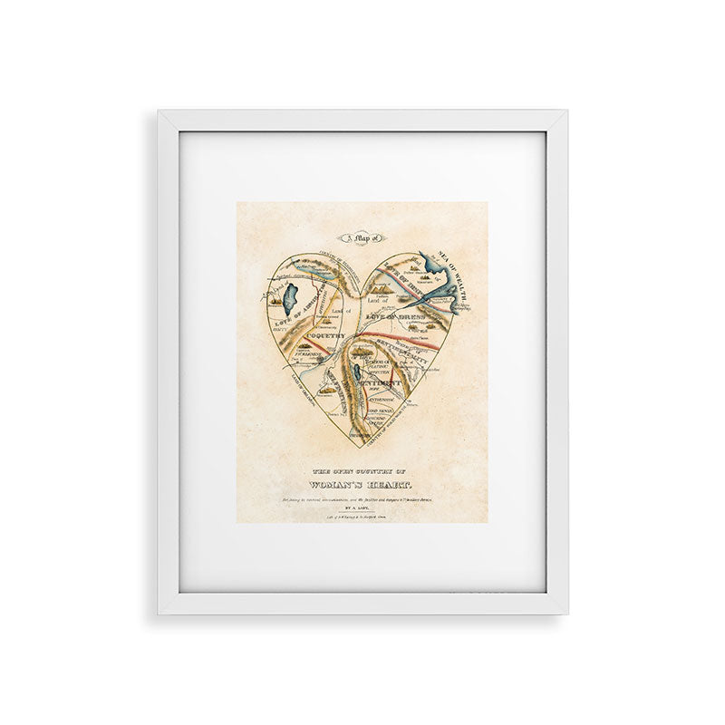 "A Map of the Open Country of a Woman's Heart" by D. W. Kellogg (c. 1833-1842) Framed Art Print