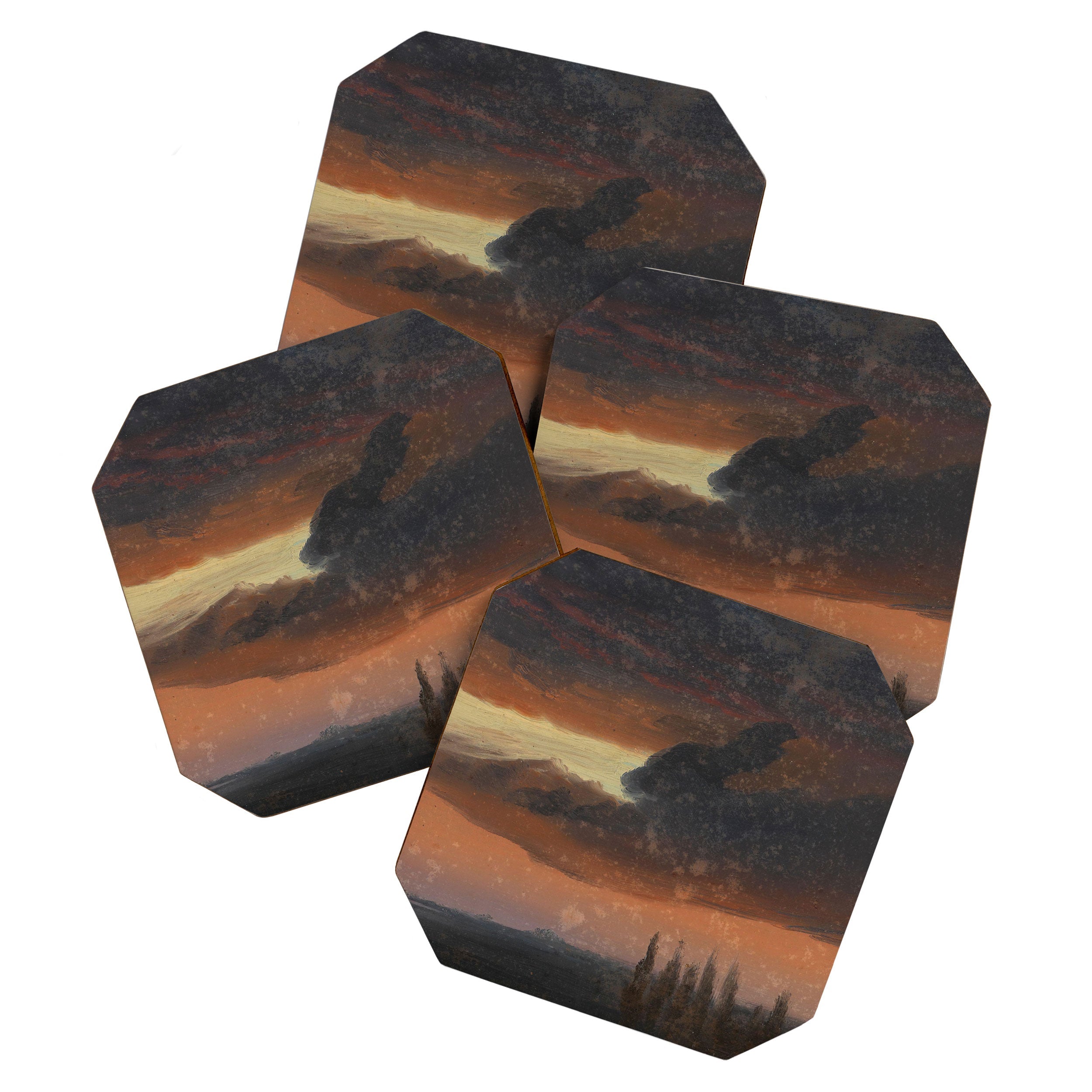 "Cloud Study over Poplars" by Knud Baade, circa 1830s-1840s Coaster