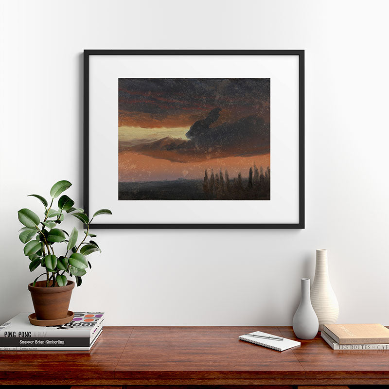 "Cloud Study over Poplars" by Knud Baade, circa 1830s-1840s Framed Art Print