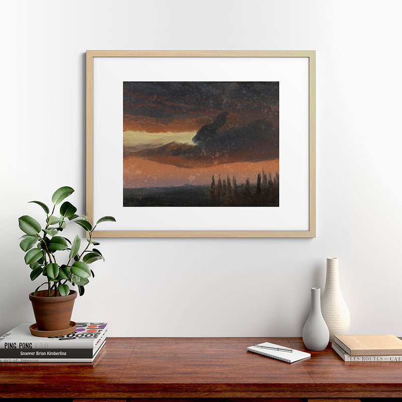 "Cloud Study over Poplars" by Knud Baade, circa 1830s-1840s Framed Art Print
