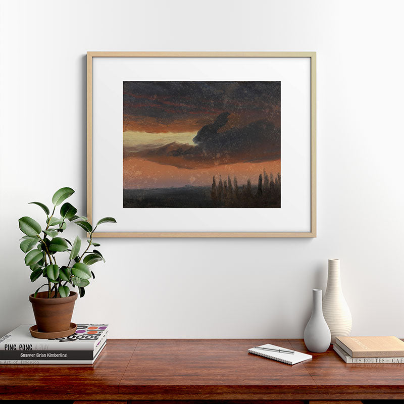 "Cloud Study over Poplars" by Knud Baade, circa 1830s-1840s Framed Art Print
