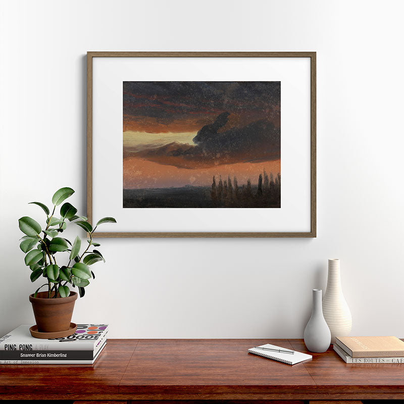 "Cloud Study over Poplars" by Knud Baade, circa 1830s-1840s Framed Art Print