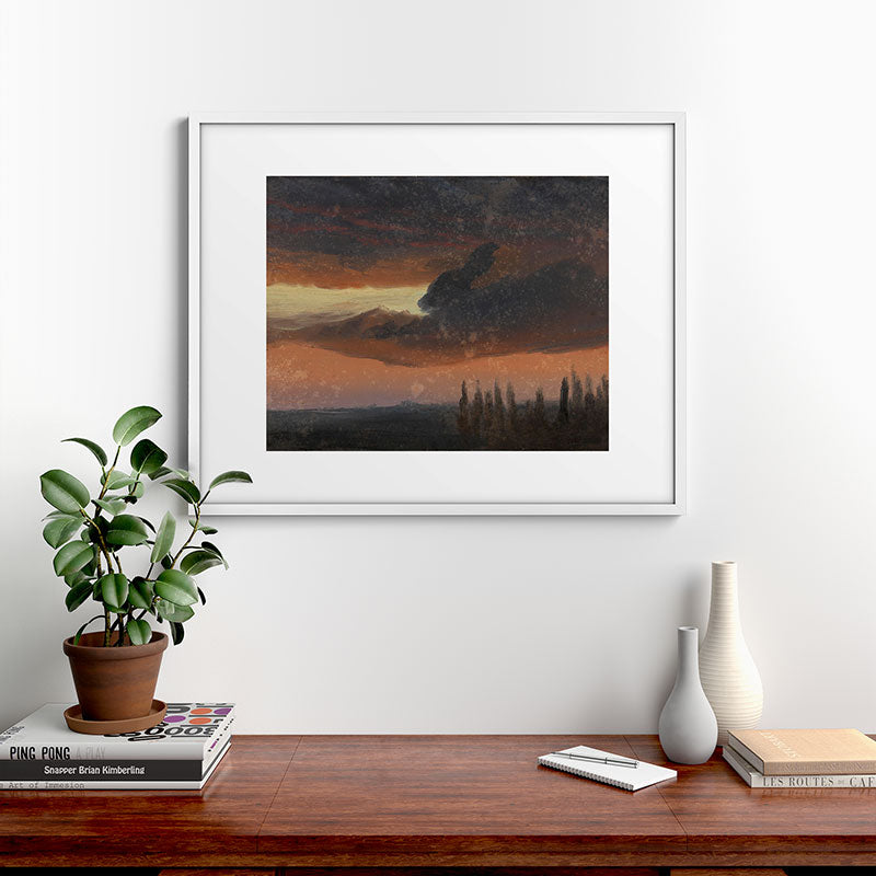 "Cloud Study over Poplars" by Knud Baade, circa 1830s-1840s Framed Art Print