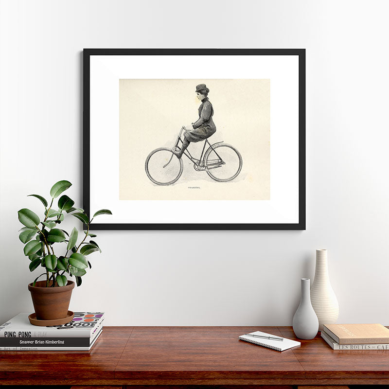 "Coasting" from "Bicycling for Ladies" by Maria E. Ward, 1896 Framed Art Print
