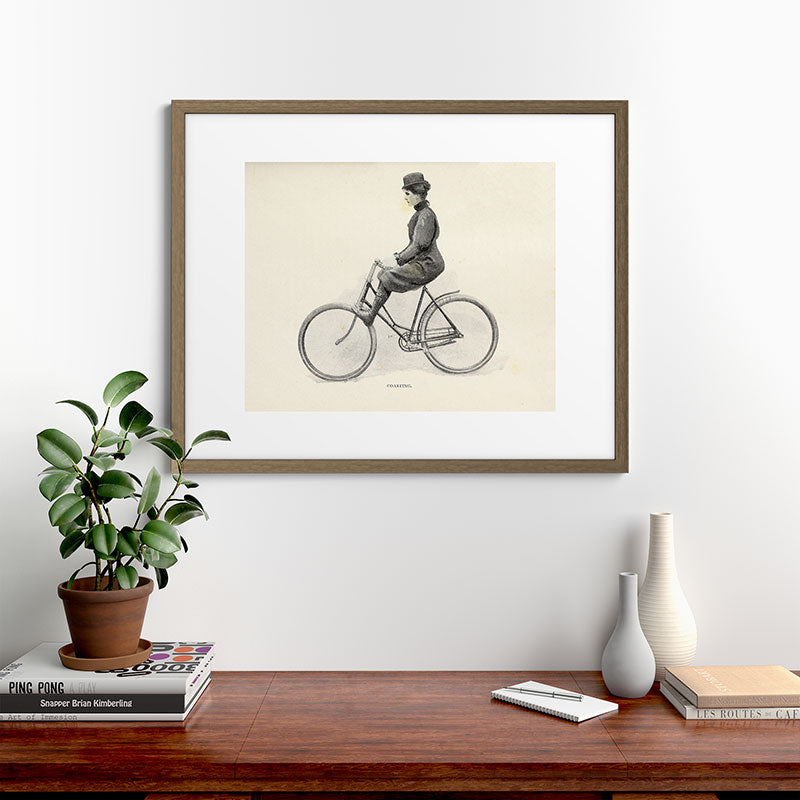 "Coasting" from "Bicycling for Ladies" by Maria E. Ward, 1896 Framed Art Print