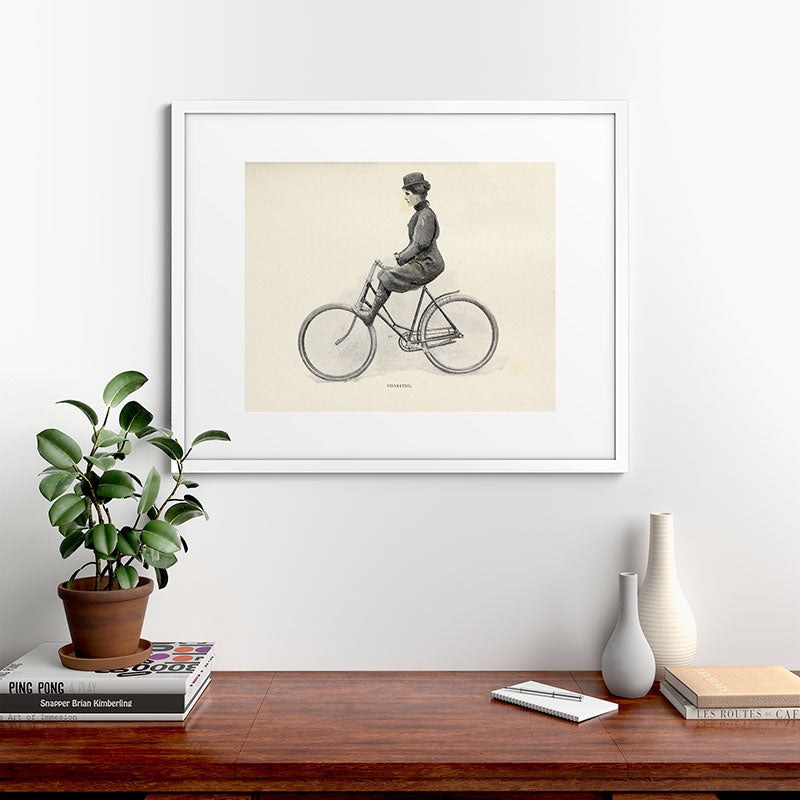 "Coasting" from "Bicycling for Ladies" by Maria E. Ward, 1896 Framed Art Print