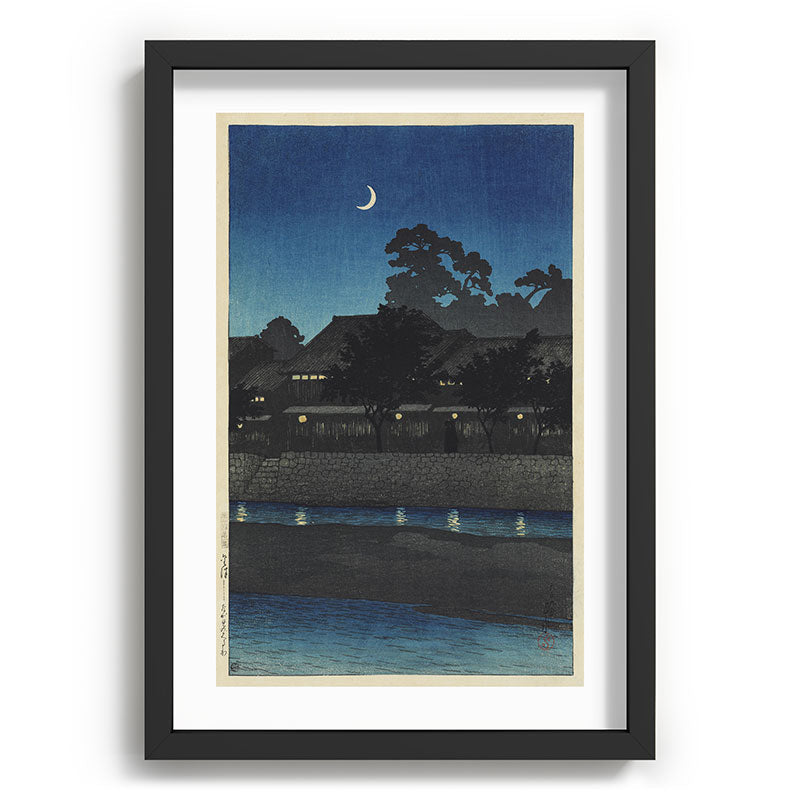 "Crescent Moon and Tea Houses, Kanazawa" by Hasui Kawase, 1920s Framed Art Print