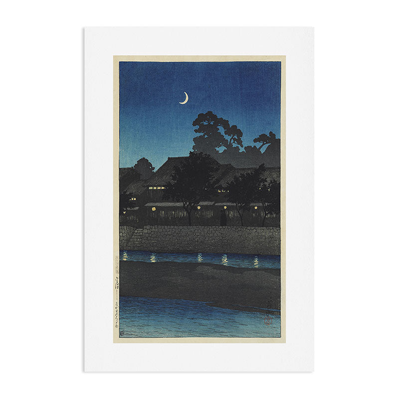 "Crescent Moon and Tea Houses, Kanazawa" by Hasui Kawase, 1920s Art Print