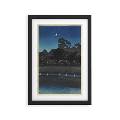 "Crescent Moon and Tea Houses, Kanazawa" by Hasui Kawase, 1920s Framed Art Print