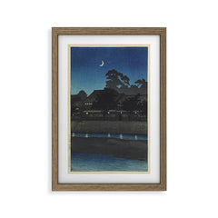 "Crescent Moon and Tea Houses, Kanazawa" by Hasui Kawase, 1920s Framed Art Print