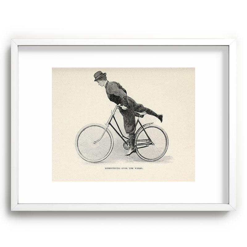 "Dismounting Over the Wheel" from "Bicycling for Ladies" by Maria E. Ward, 1896 Framed Art Print