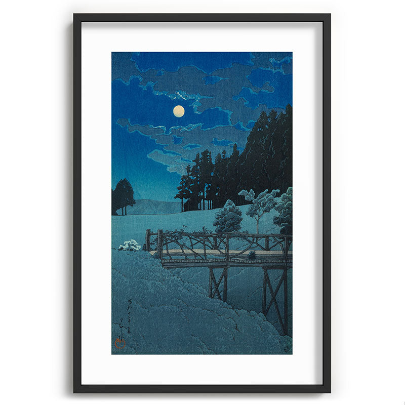 "Moon Over Akebi Bridge" by Hasui Kawase, 1935 Framed Art Print