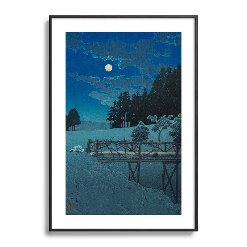 "Moon Over Akebi Bridge" by Hasui Kawase, 1935 Framed Art Print