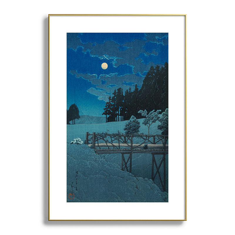 "Moon Over Akebi Bridge" by Hasui Kawase, 1935 Framed Art Print