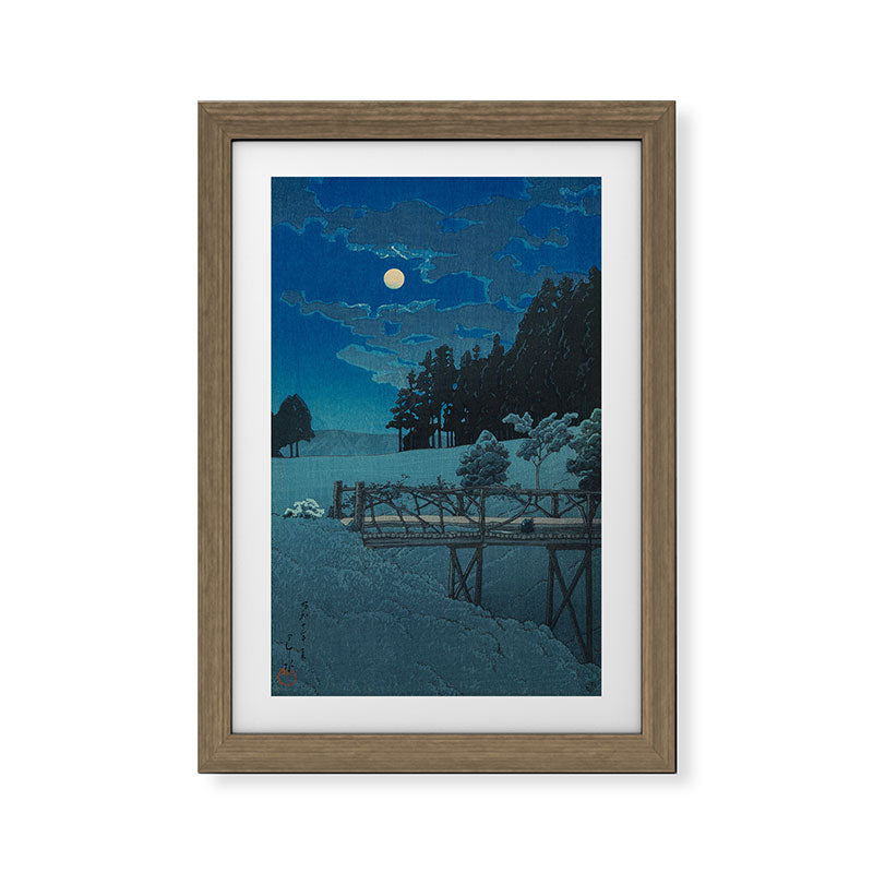 "Moon Over Akebi Bridge" by Hasui Kawase, 1935 Framed Art Print