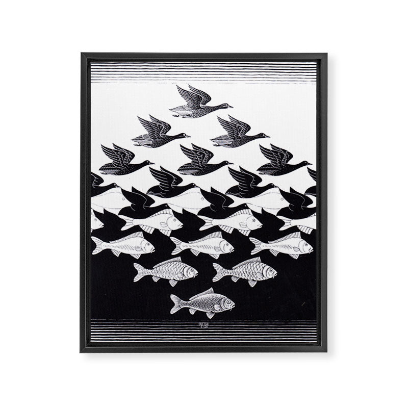 "Sky and Water I" by M.C. Escher Framed Canvas Print
