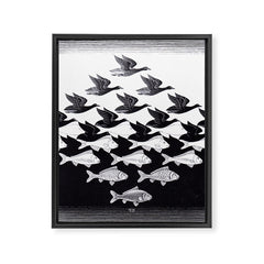 "Sky and Water I" by M.C. Escher Framed Canvas Print