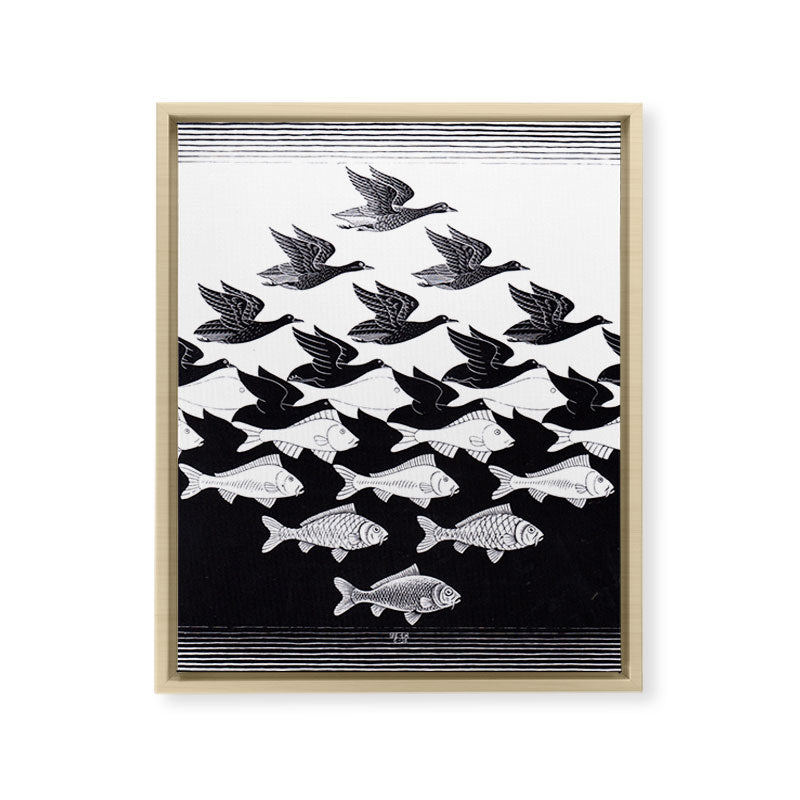 "Sky and Water I" by M.C. Escher Framed Canvas Print