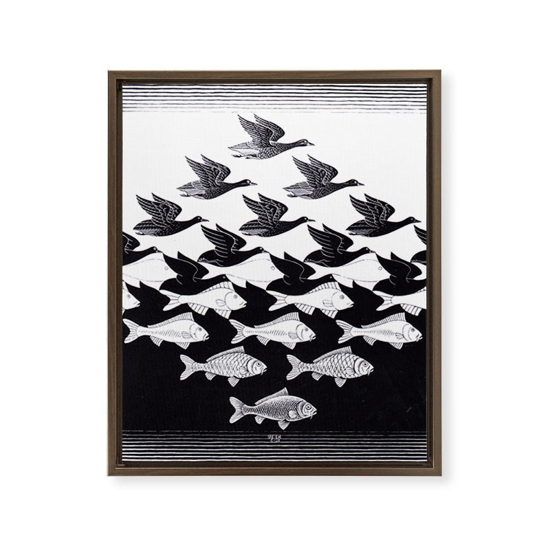 "Sky and Water I" by M.C. Escher Framed Canvas Print
