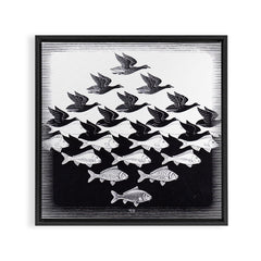 "Sky and Water I" by M.C. Escher Framed Canvas Print