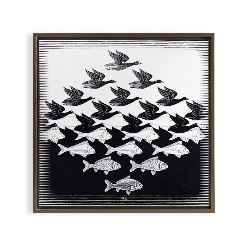 "Sky and Water I" by M.C. Escher Framed Canvas Print