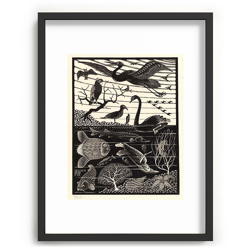"The Fifth Day of Creation" by M.C. Escher Framed Art Print