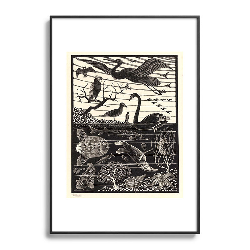"The Fifth Day of Creation" by M.C. Escher Framed Art Print