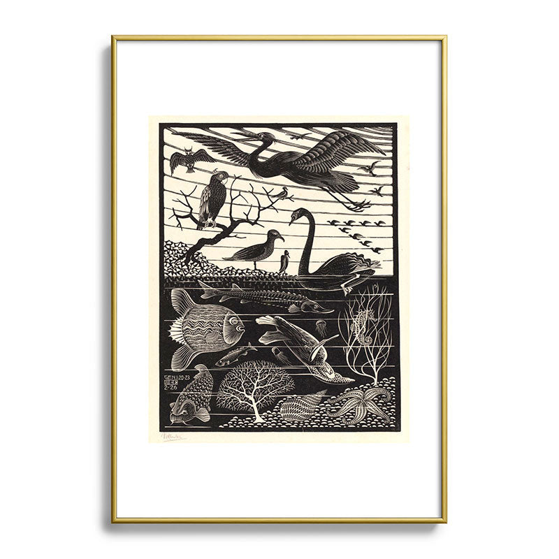 "The Fifth Day of Creation" by M.C. Escher Framed Art Print