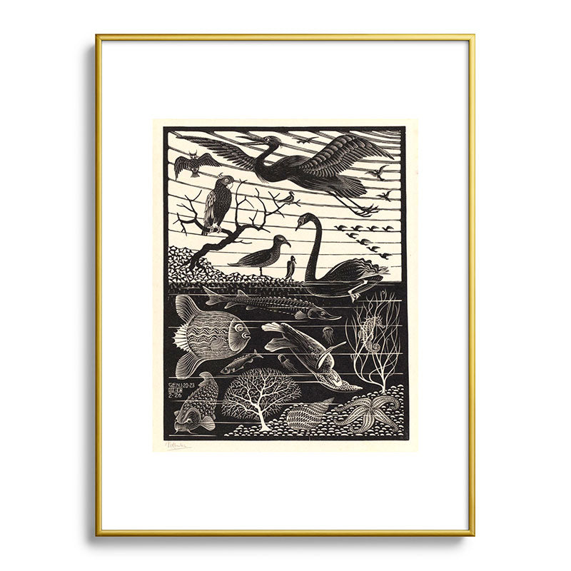 "The Fifth Day of Creation" by M.C. Escher Framed Art Print