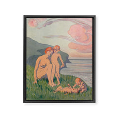 "The merriment of the two babes that crawl over the grass in the sun" Framed Canvas Print