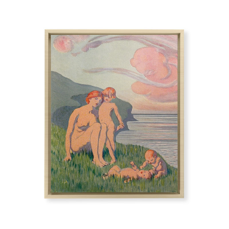 "The merriment of the two babes that crawl over the grass in the sun" Framed Canvas Print